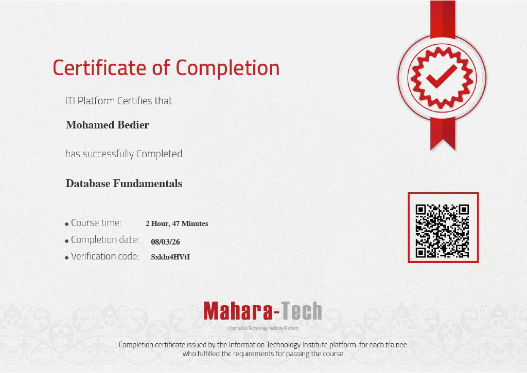 Mahara Tech Database Certificate